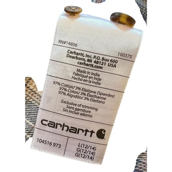 Carhartt button down, plaid shirt, women's size L (12/14) - Picture 6 of 8